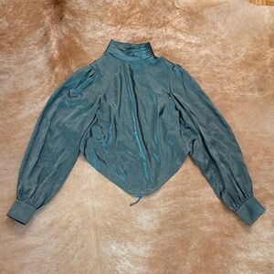 Night Night by Jonathan Simkhai Green Silk High Neck Shirt with Open Back